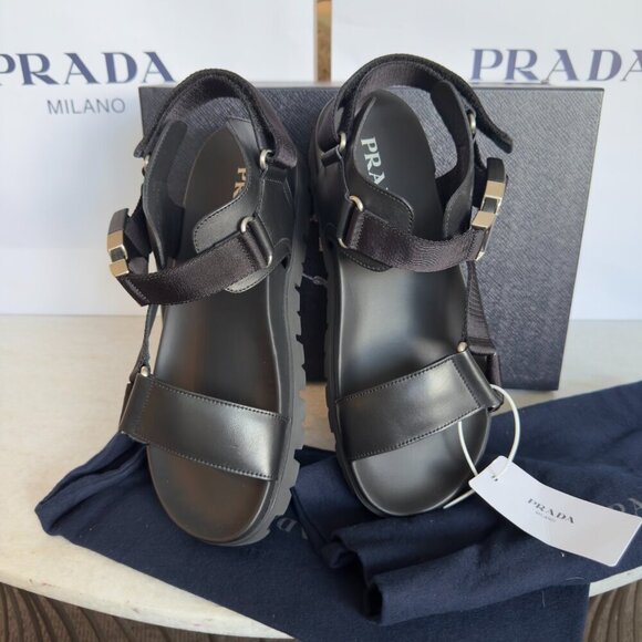 Prada‎ Nastro Black Canvas and Leather Tape Men\'s Sandal, 10.5 - - 2x3055 main image 13